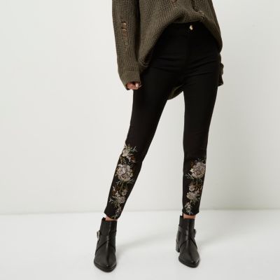 Black floral embroidered Molly trousers